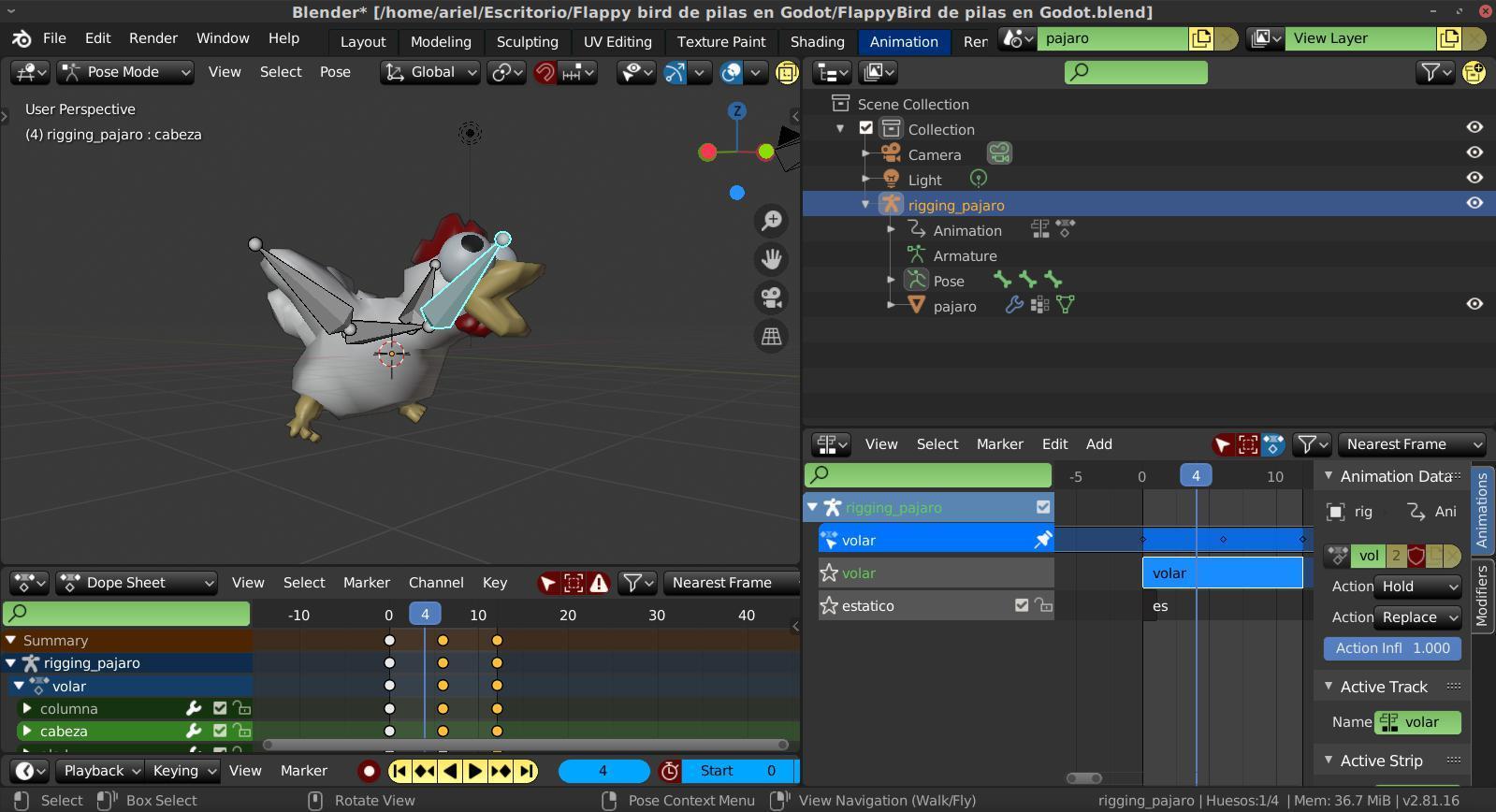 Portada de FlappyBird de pilas en Godot